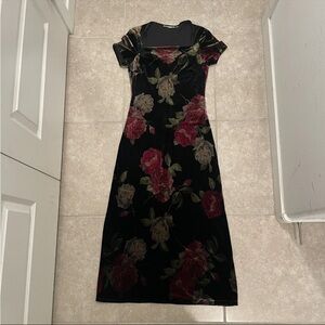 Vintage Velvet Whimsigoth Floral Black Dress S-M?